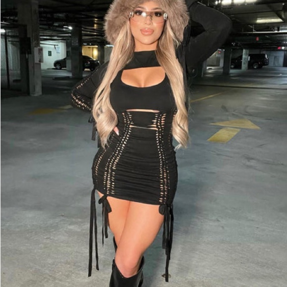 Suede Cut-Out Mini Dress Set